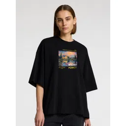 MISCHIEF MONKEY Women Graphic Printed Round Neck Cotton Oversized T-shirt-picture-20