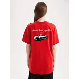 MISCHIEF MONKEY Women Graphic Printed Round Neck Oversized T-shirt-picture-24