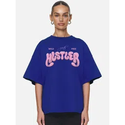 MISCHIEF MONKEY Women Typography Printed High Neck Applique T-shirt-picture-29