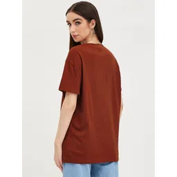 MISCHIEF MONKEY Women Typography Printed Round Neck Cotton Oversized T-Shirt image 4