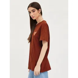 MISCHIEF MONKEY Women Typography Printed Round Neck Cotton Oversized T-Shirt image 3