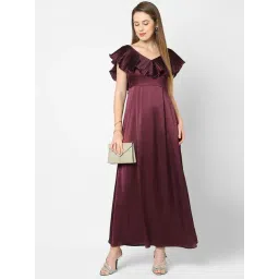 MISH Maroon V Neck Maxi Dress-picture-22