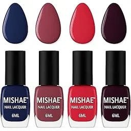 MISHAE Nail Polish Set of 4 – Royal Navy Blue, Dusty Mocha Beige, Bright Candy Pink, Dark Berry Burgundy | Glossy Finish | Long Lasting, Quick Dry, Chip-Resistant | 6ml Each-picture-43