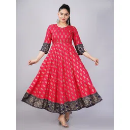 Mishree Collection Ethnic Motifs Printed Notch Neck Embellished Anarkali Ethnic Dress-picture-23