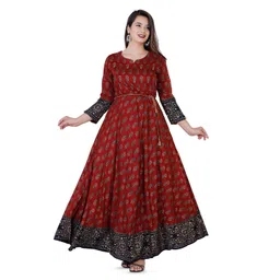 Mishree Collection Floral Printed Notch-Neck Fit and Flare Ethnic Dresses-picture-31