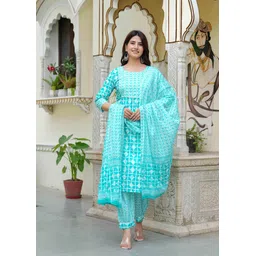 Mishree Collection Women Ethnic Motifs Printed Regular Sequinned Pure Cotton Kurta with Palazzos & With-picture-18
