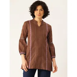 MISRI Mandarin Collar Embroidered Pure Cotton Tunic-picture-11