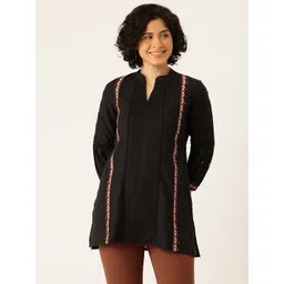 MISRI Mandarin Collar Pure Cotton Embroidered Tunic-picture-17