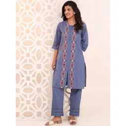 MISRI Women Ethnic Motifs Embroidered Regular Thread Work Pure Cotton Kurta with Trousers-picture-41