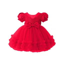 Miss & Chief Embellished Embroidered Puff Sleeve Net Fit & Flare Dress-picture-52