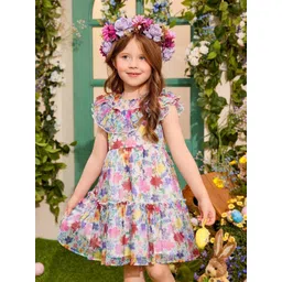 Miss & Chief Embellished Print Ruffled Net A-Line Dress-picture-39