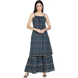 Miss & Chief Ethnic Motifs Printed Shoulder Straps Pure Cotton A-Line Kurta With Sharara-picture-41