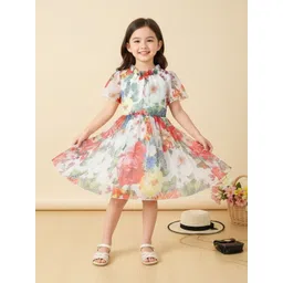 Miss & Chief Floral Printed Flutter Sleeve Georgette Fit & Flare Dress-picture-38