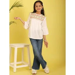 Miss & Chief Girls Ethnic Motifs Embroidered Bell Sleeves A-Line Regular Top-picture-12