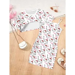 Miss & Chief Girls Hello Kitty Printed A-Line Dress With Jcaket-picture-49