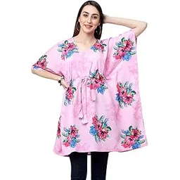 miss ayse Women's Crepe Kaftan Sleeve V Neck Printed Multicolor Kaftan for Women-picture-47