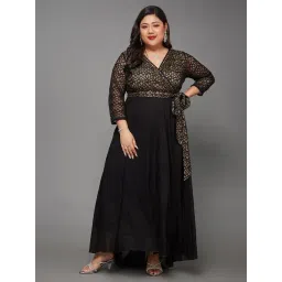 Miss Chase A+ Black & Beige Lace Maxi Dress-image-29