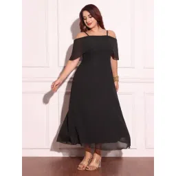 Miss Chase A+ Black Georgette Solid Fit & Flare Dress-picture-43