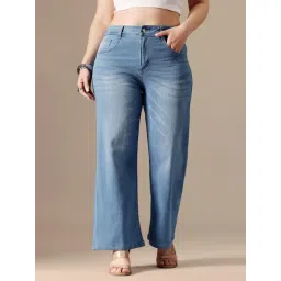 Miss Chase A+ Blue Denim Solid Mid Rise Jeans-picture-18