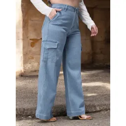 Miss Chase A+ Blue Flare Fit Cargo Jeans-picture-44