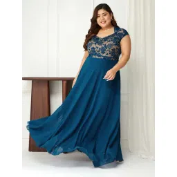 Miss Chase A+ Blue Self Design A-Line Dress-picture-41