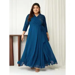 Miss Chase A+ Blue Self Design A-Line Dress-picture-44