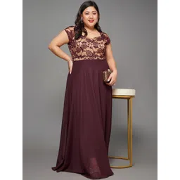 Miss Chase A+ Embroidered Georgette Plus Size Round Neck Neck Maxi Ethnic Dresses-picture-36