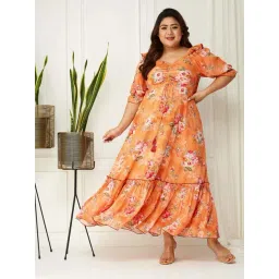 Miss Chase A+ Orange Printed A-Line Dress-picture-38