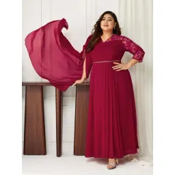 Miss Chase A+ Pink Self Design A-Line Dress-picture-19