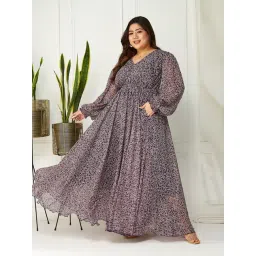 Miss Chase A+ Purple Chiffon Relaxed Fit Floral Print Dress-picture-43