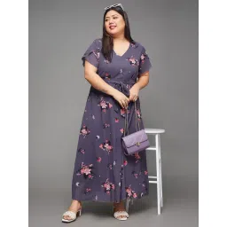 Miss Chase A+ Purple Georgette Relaxed Fit Floral Print Dress-picture-37