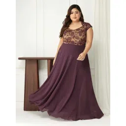 Miss Chase A+ Purple Self Design A-Line Dress-picture-37