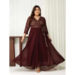 Miss Chase A+ Purple Self Design A-Line Dress image 1