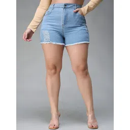 Miss Chase A+ Women Distressed Denim Regular Fit Shorts-picture-10