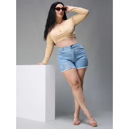 Miss Chase A+ Women Regular Fit Mid-Rise Denim Shorts-picture-33