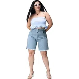 miss chase a+ Women's Regular High Rise Regular Stretchable Denim Shorts-picture-17