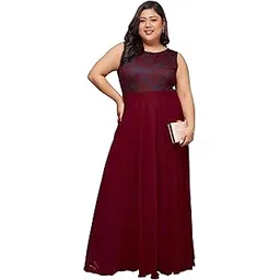miss chase a+ Women's Round Neck Sleeveless Georgette Floral Lace Fit & Flare Maxi Dress-picture-34