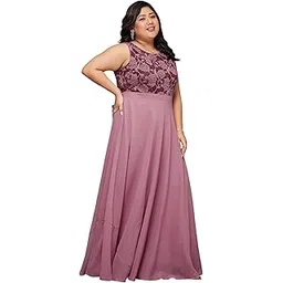 miss chase a+ Women's Round Neck Sleeveless Georgette Floral Lace Fit & Flare Maxi Dress-picture-23