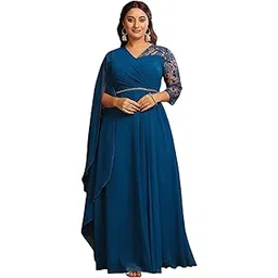 miss chase a+ Women's Self-Designed Relaxed Fit V-Neck 3/4th Sleeve Georgette and Lace Maxi Dress-picture-46