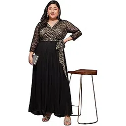 miss chase a+ Women's Self-Designed Relaxed Fit V-Neck 3/4th Sleeve Maxi Dress with Pockets (APSS21D14-67-62-08, Black, 3XL)-picture-23