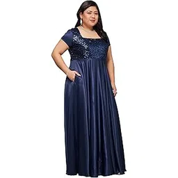 miss chase a+ Women's Square Neck Short Sleeve Embellished Fit & Flare Maxi Dress with Pockets-picture-32