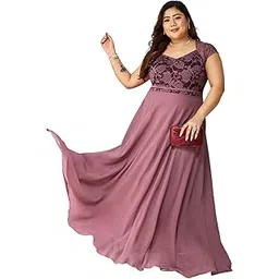 miss chase a+ Women's Sweet Heart Neck Cap Sleeve Floral Fit & Flare Georgette Maxi Dress-picture-30