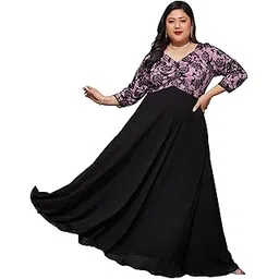 miss chase a+ Women's Sweetheart Neck 3/4 Sleeve Self Design Fit & Flare Maxi Dress with Pockets (APSS22D13-62-245-07, Black and Lavender, 2XL)-picture-11