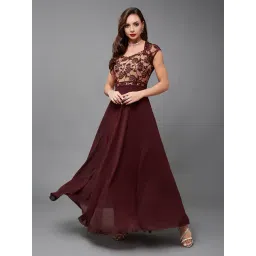 Miss Chase Beige & Wine Floral Print Maxi Dress-image-10