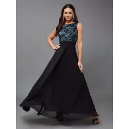 Miss Chase Black & Blue Self Pattern Casual Dress-picture-34