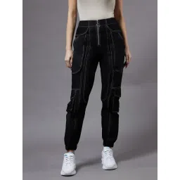 Miss Chase Black Cotton Relaxed Fit Paneled Joggers-picture-23