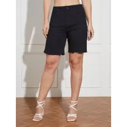 Miss Chase Black Denim Solid Shorts-picture-39