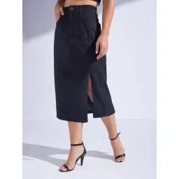 Miss Chase Black Denim Straight Fit Skirt-picture-36