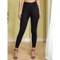 Miss Chase Black Skinny Fit High Rise Clean Look Cropped Length Stretchable Denim Jeans-picture-29