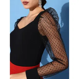 Miss Chase Black Sweetheart Neck Knitted Top-picture-18